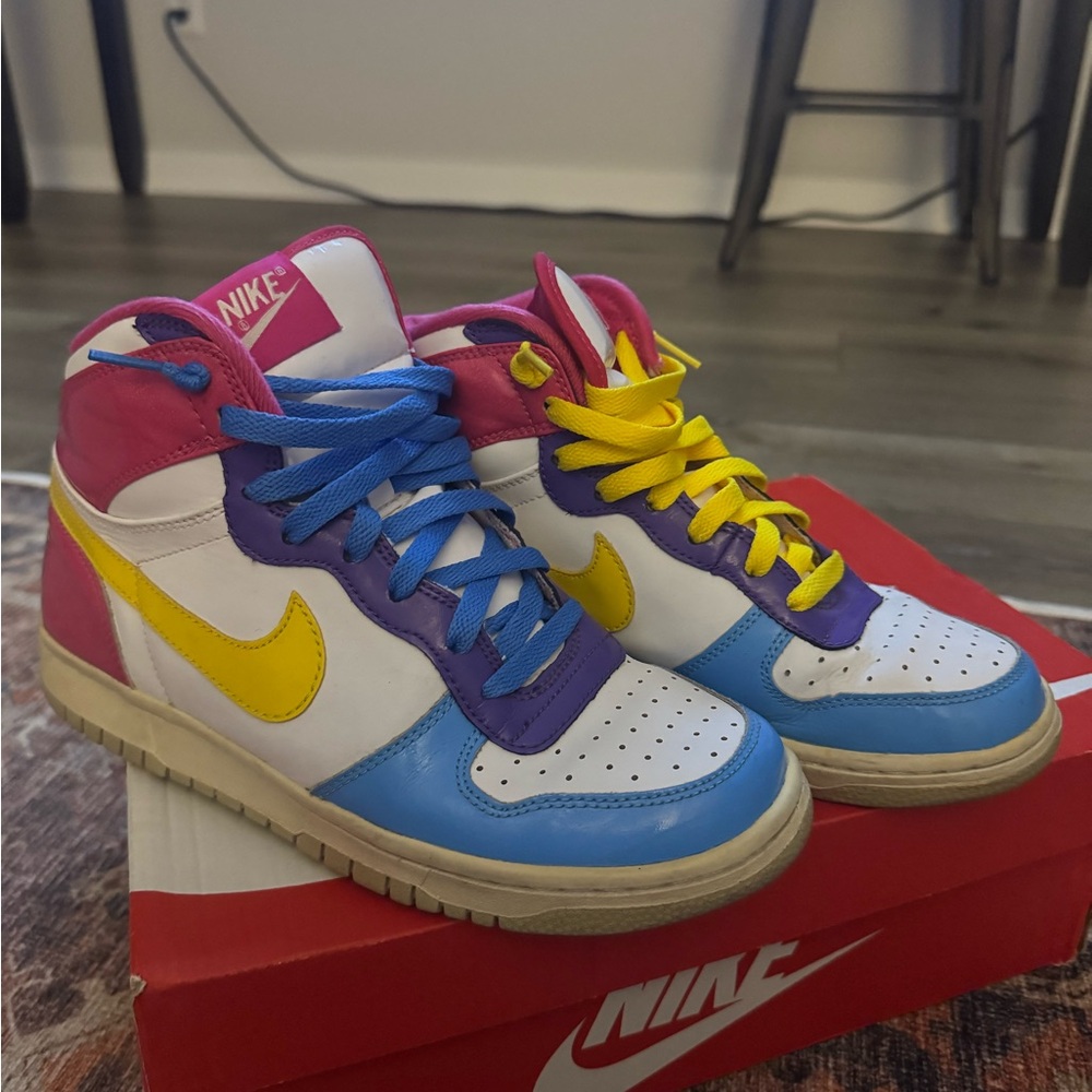 Nike Colorful High-Top Sneakers with Yellow Swoosh